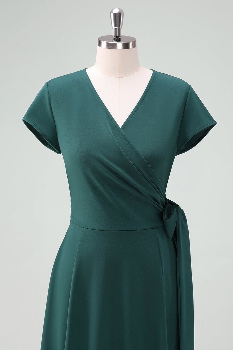 Load image into Gallery viewer, Dark Green A-Line Mother of Bride Dress with Short Sleeves