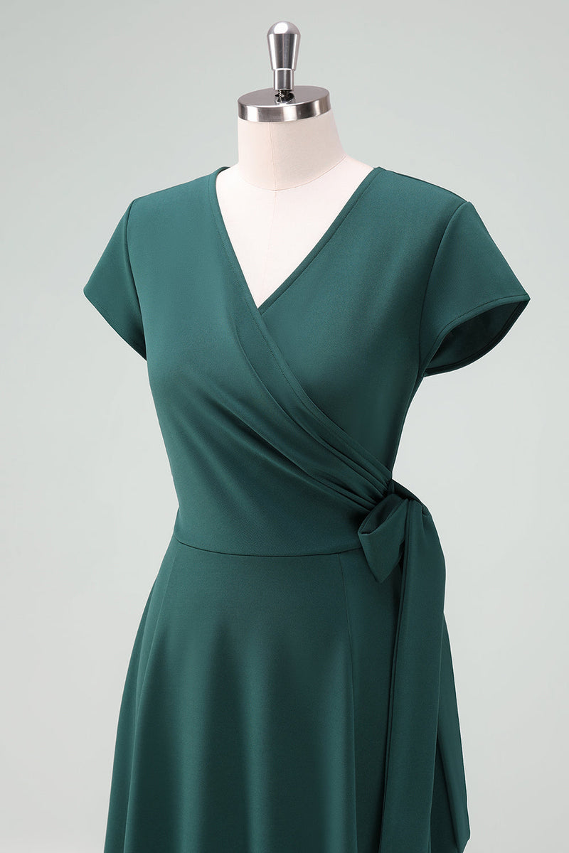 Load image into Gallery viewer, Dark Green A-Line Mother of Bride Dress with Short Sleeves