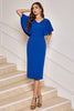 Load image into Gallery viewer, Royal Blue Bodycon V Neck Midi Mother of Bride Dress with Short Sleeves