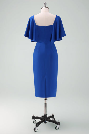 Royal Blue Bodycon Mother of Bride Dress with Short Sleeves