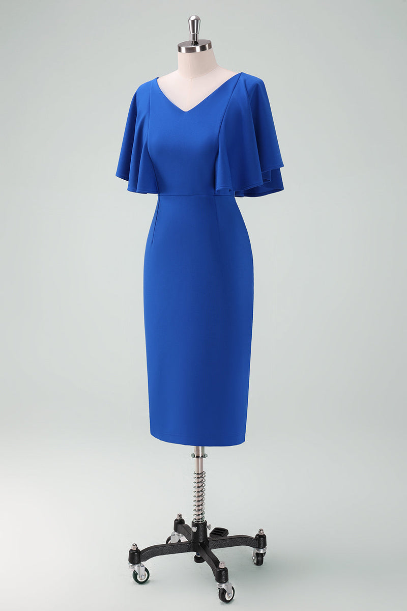 Load image into Gallery viewer, Royal Blue Bodycon Mother of Bride Dress with Short Sleeves