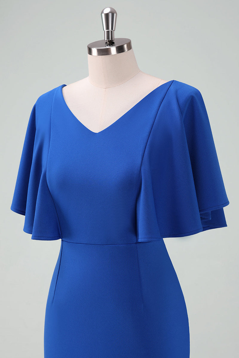 Load image into Gallery viewer, Royal Blue Bodycon Mother of Bride Dress with Short Sleeves