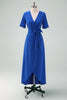 Load image into Gallery viewer, Royal Blue V-Neck Long Mother of Bride Dress with Short Sleeves