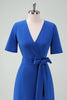 Load image into Gallery viewer, Royal Blue V-Neck Long Mother of Bride Dress with Short Sleeves