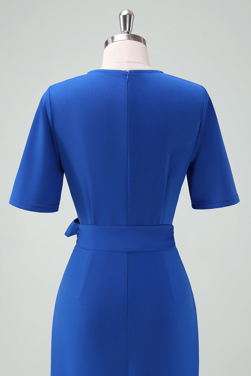 Load image into Gallery viewer, Royal Blue V-Neck Long Mother of Bride Dress with Short Sleeves