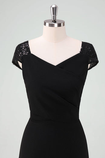 Black High-Low Party Dress with Cap Sleeves