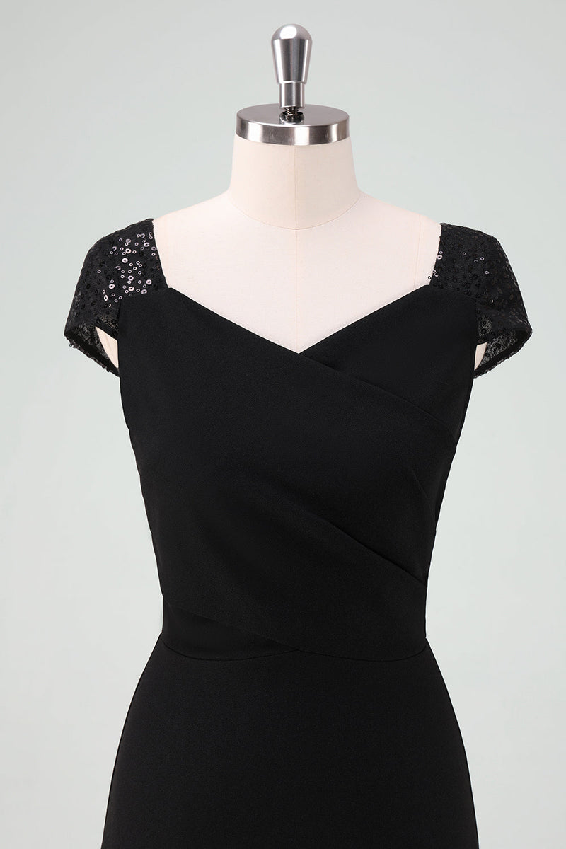 Load image into Gallery viewer, Black High-Low Party Dress with Cap Sleeves