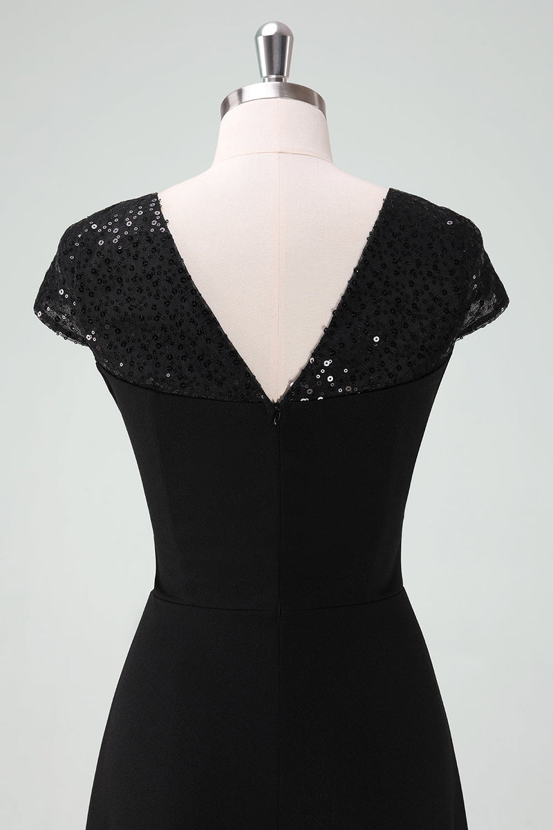 Load image into Gallery viewer, Black High-Low Party Dress with Cap Sleeves