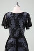 Load image into Gallery viewer, Black V-neck Short Sleeves Lace A-Line Mother of Bride Dress