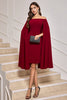 Load image into Gallery viewer, Burgundy Bodycon Off the Shoulder Midi Cocktail Dress With Cape Sleeves