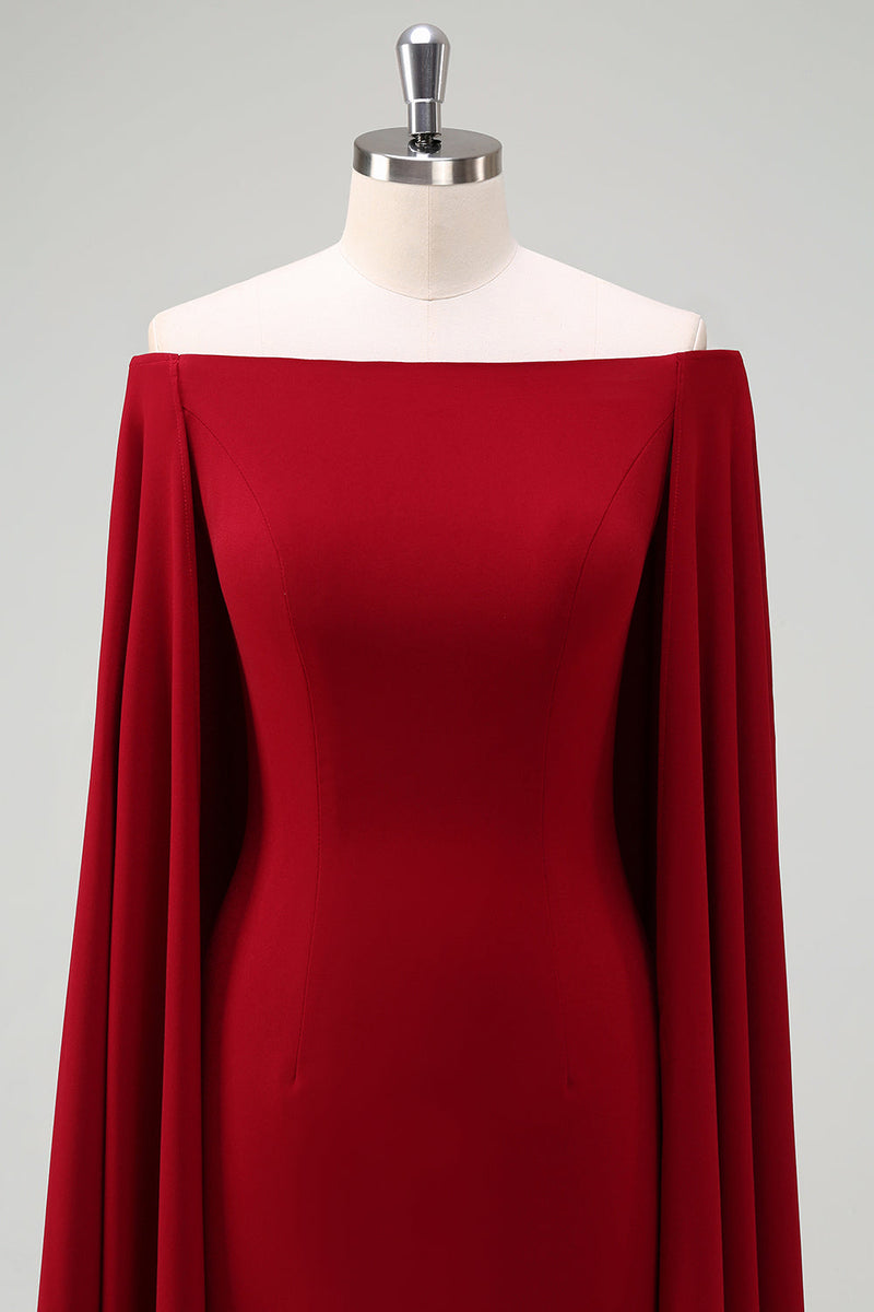 Load image into Gallery viewer, Burgundy Off the Shoulder Bodycon Cocktail Dress With Cape Sleeves