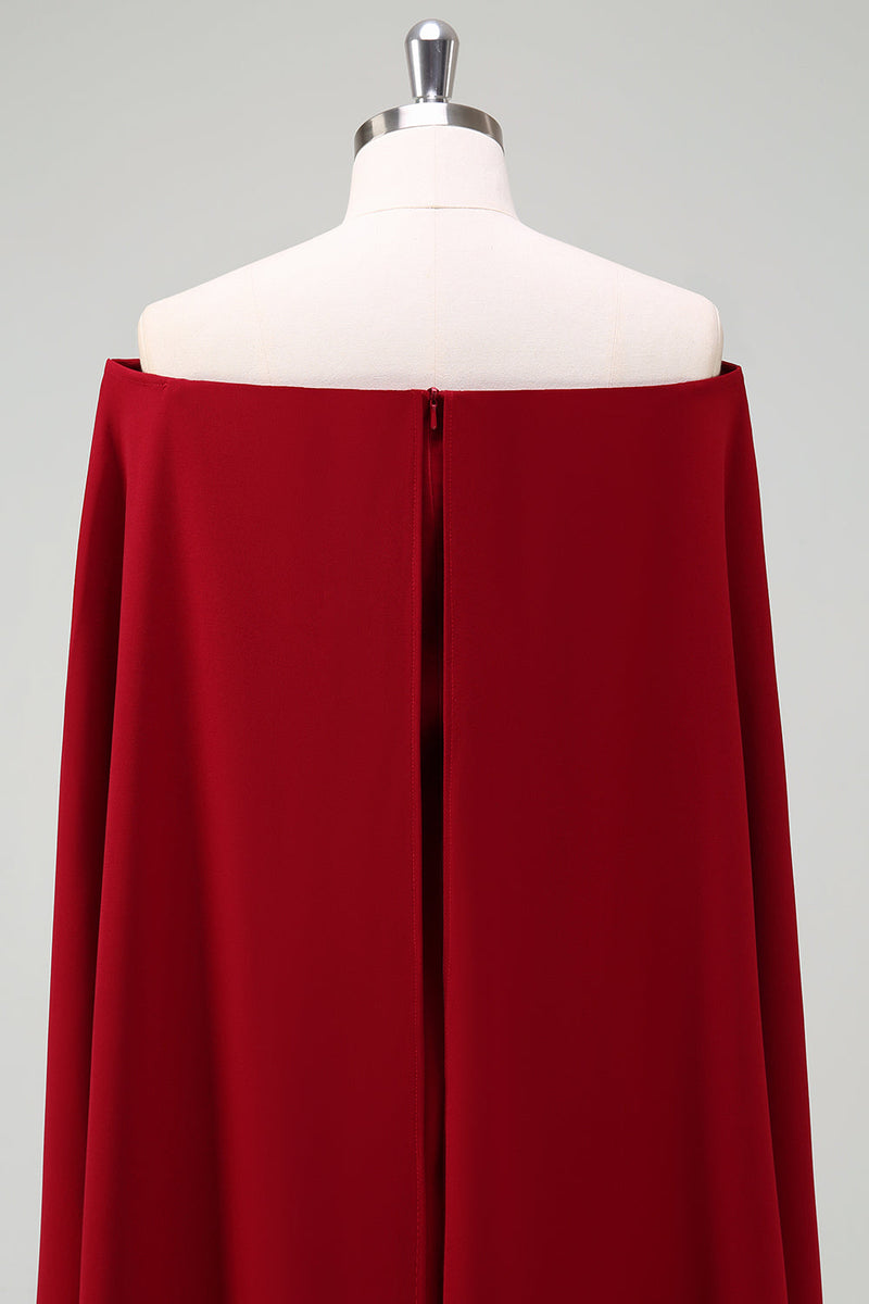 Load image into Gallery viewer, Burgundy Off the Shoulder Bodycon Cocktail Dress With Cape Sleeves