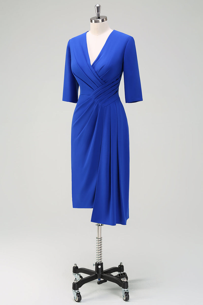 Load image into Gallery viewer, Royal Blue V-Neck Pleated Bodycon Cocktail Party Dress