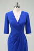 Load image into Gallery viewer, Royal Blue V-Neck Pleated Bodycon Cocktail Party Dress