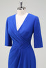 Load image into Gallery viewer, Royal Blue V-Neck Pleated Bodycon Cocktail Party Dress