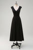 Load image into Gallery viewer, Black A-Line V-Neck Tea-Length Bridesmaid Dress with Applique Sequins