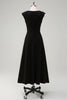 Load image into Gallery viewer, Black A-Line V-Neck Tea-Length Bridesmaid Dress with Applique Sequins