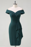 Dark Green Bodycon Off the Shoulder Ruffled Cocktail Party Dress