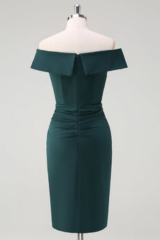 Dark Green Off the Shoulder Ruffled Bodycon Cocktail Party Dress