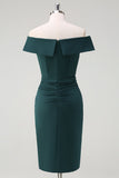 Dark Green Bodycon Off the Shoulder Ruffled Cocktail Party Dress