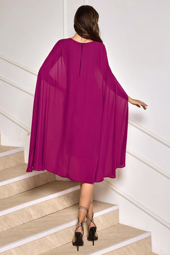 Grape Bodycon Midi Cocktail Party Dress With Cape Sleeves