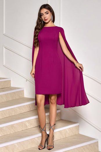 Grape Bodycon Midi Cocktail Party Dress With Cape Sleeves