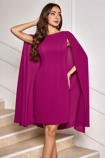 Grape Bodycon Midi Cocktail Party Dress With Cape Sleeves