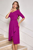 Load image into Gallery viewer, Grape Purple Asymmetrical Midi Cocktail Dress with Half Sleeves