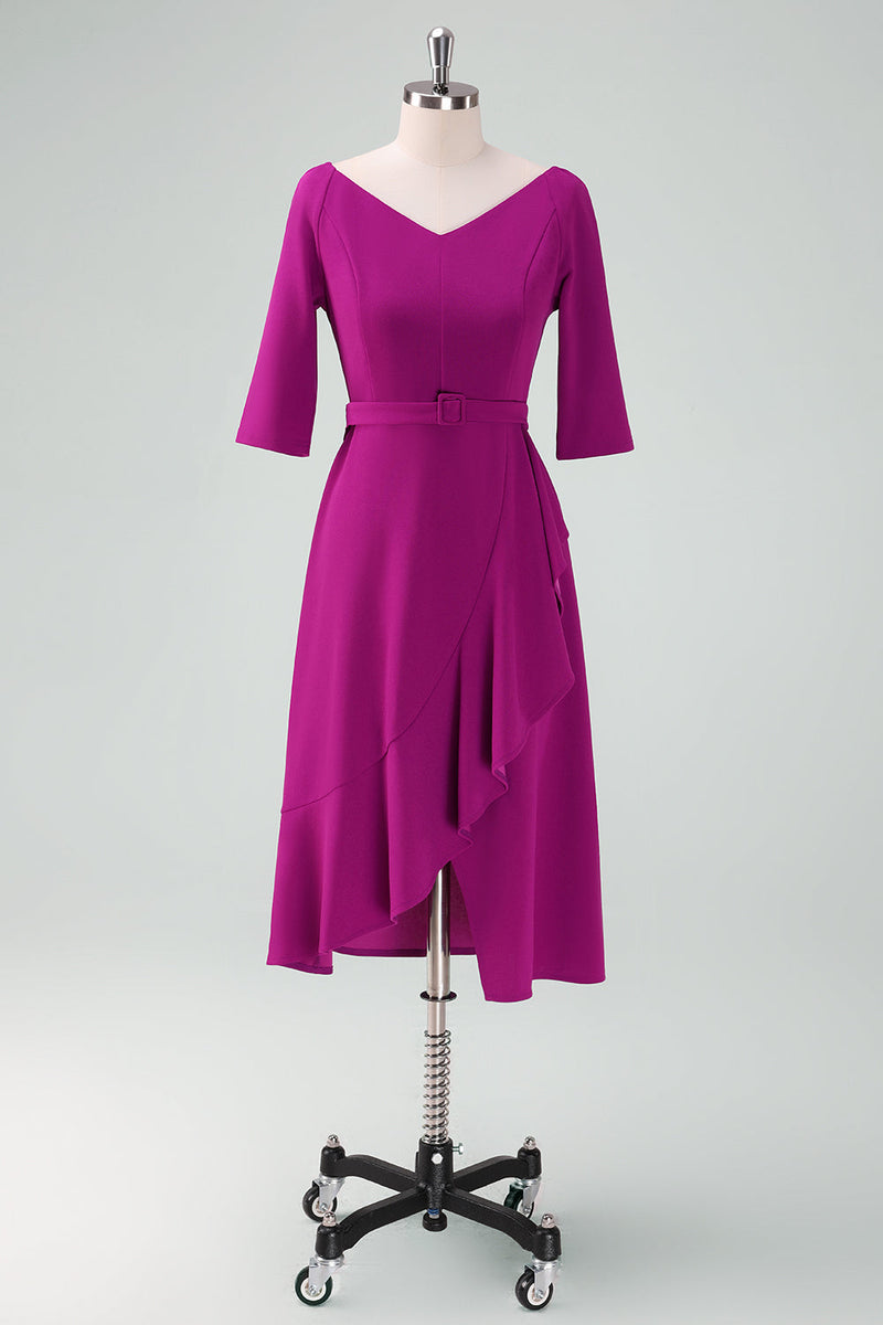 Load image into Gallery viewer, Grape Purple Asymmetrical Cocktail Dress with Half Sleeves