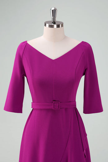 Grape Purple Asymmetrical Cocktail Dress with Half Sleeves