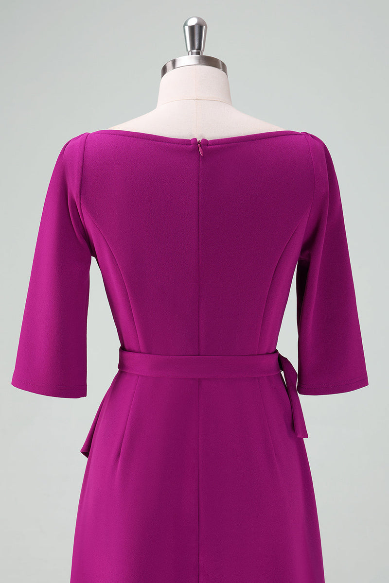 Load image into Gallery viewer, Grape Purple Asymmetrical Cocktail Dress with Half Sleeves