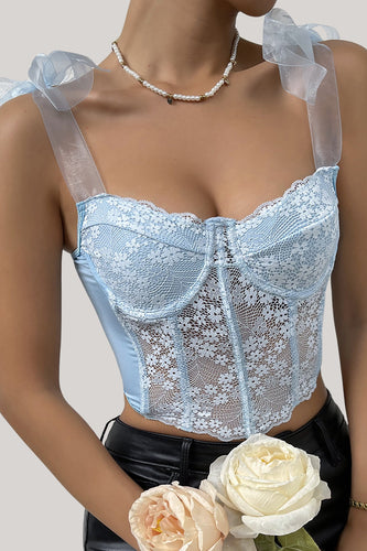 Sky Blue Adjustable Straps Lace Corset Top