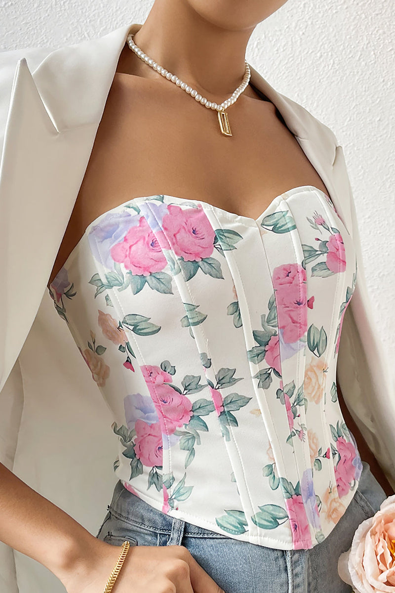 Load image into Gallery viewer, Pink Flower Printed Strapless Corset Top