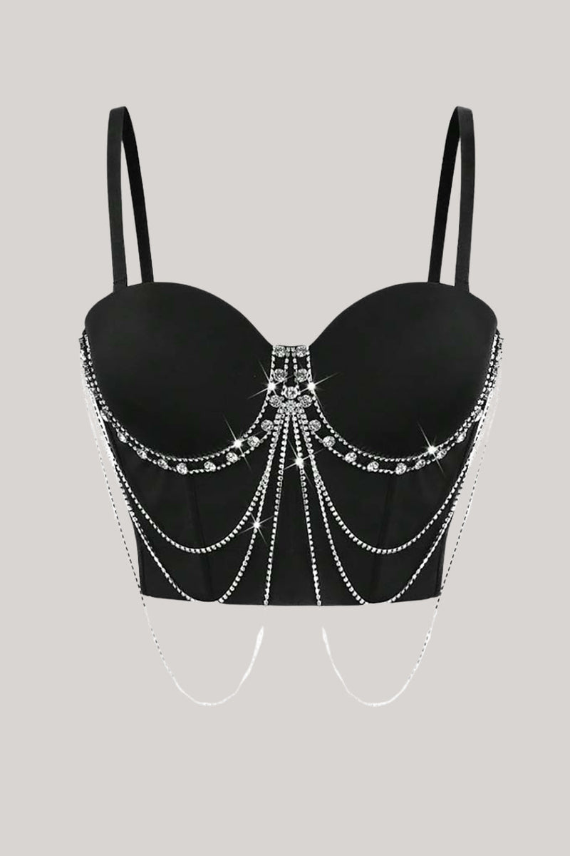 Load image into Gallery viewer, Sparkly Black Beading Corset Bustier Top