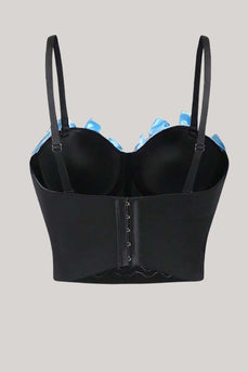 Black Spaghetti Straps Corset Bustier Top with Blue Bows