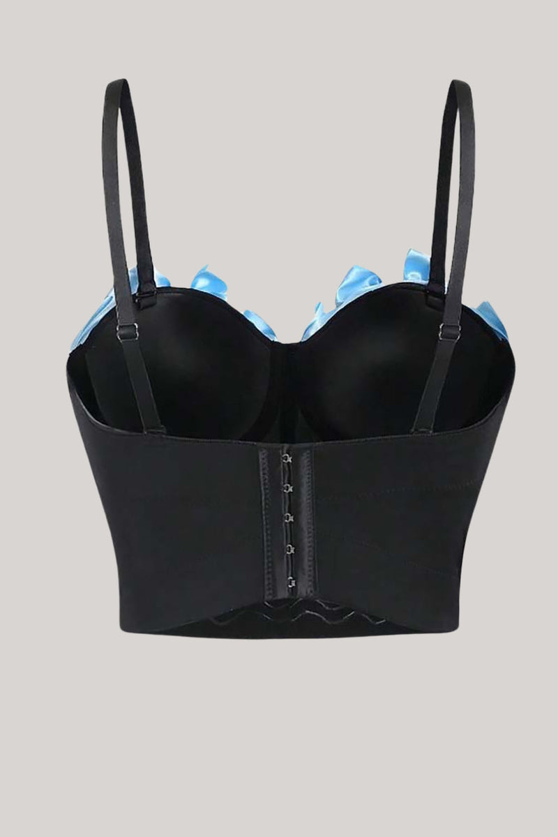 Load image into Gallery viewer, Black Spaghetti Straps Corset Bustier Top with Blue Bows