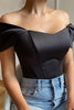 Load image into Gallery viewer, Black Off the Shoulder Satin Corset Bustier Top