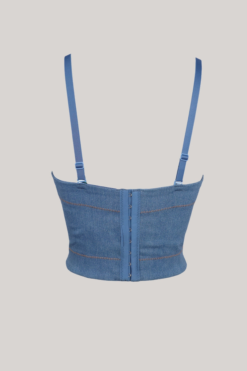 Load image into Gallery viewer, Sparkly Blue Jeans Corset Top With Stars