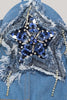 Load image into Gallery viewer, Sparkly Blue Jeans Corset Top With Stars