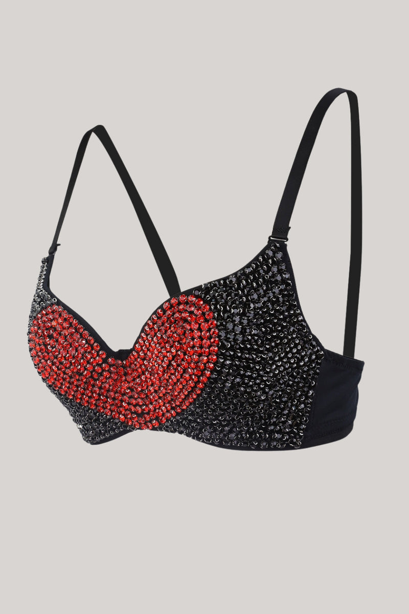 Load image into Gallery viewer, Elegant Black Crop Top with Red Heart