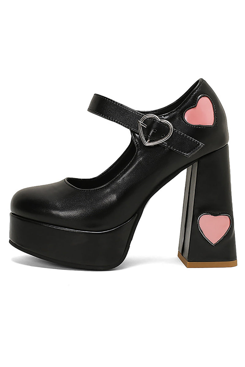 Load image into Gallery viewer, Black PU Leather Platform Block Heel Mary Jean Shoes