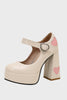 Load image into Gallery viewer, Black PU Leather Platform Block Heel Mary Jean Shoes