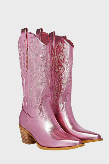 Fuchsia Embroidered Mid Calf Cowgirl Boots