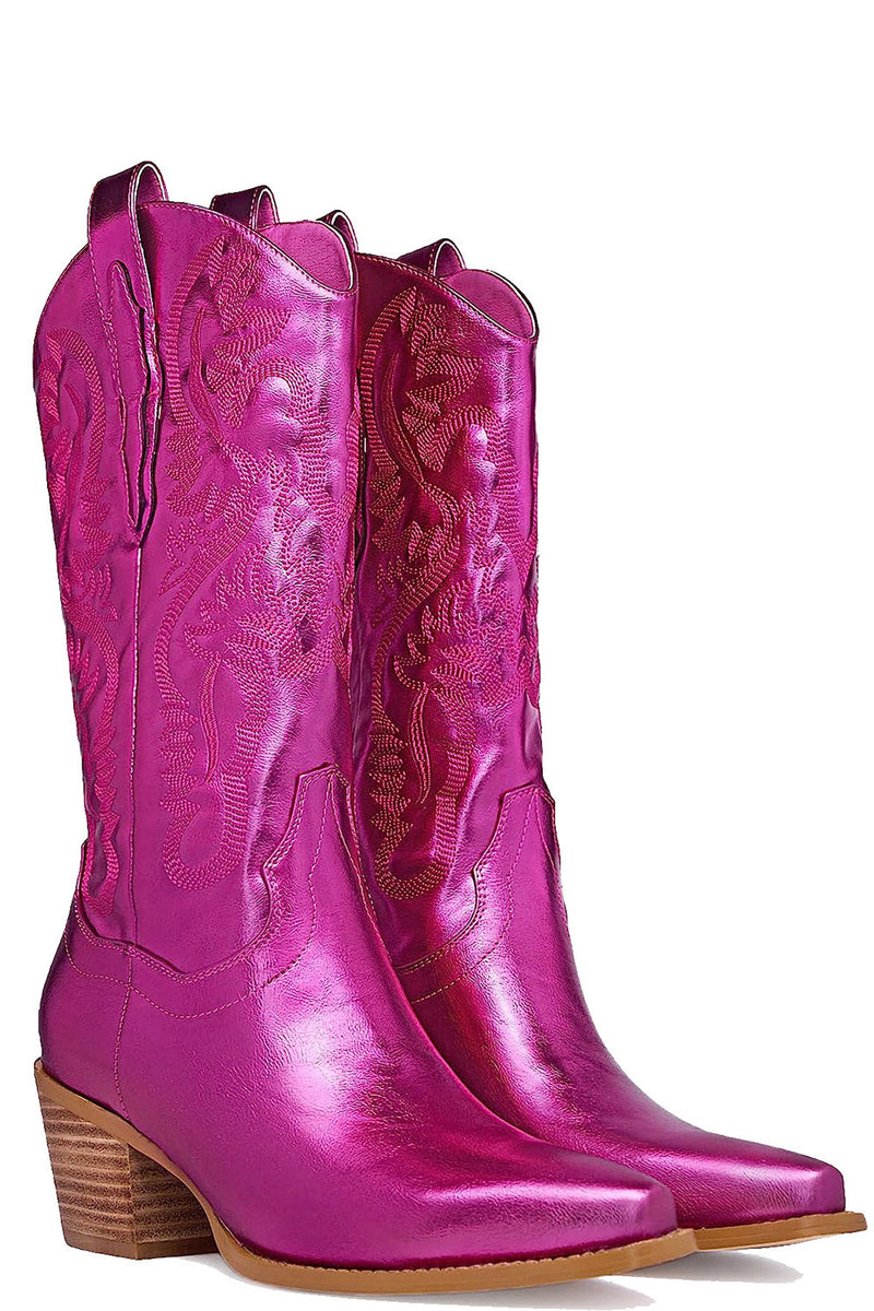 Load image into Gallery viewer, Fuchsia Embroidered Mid Calf Cowgirl Boots