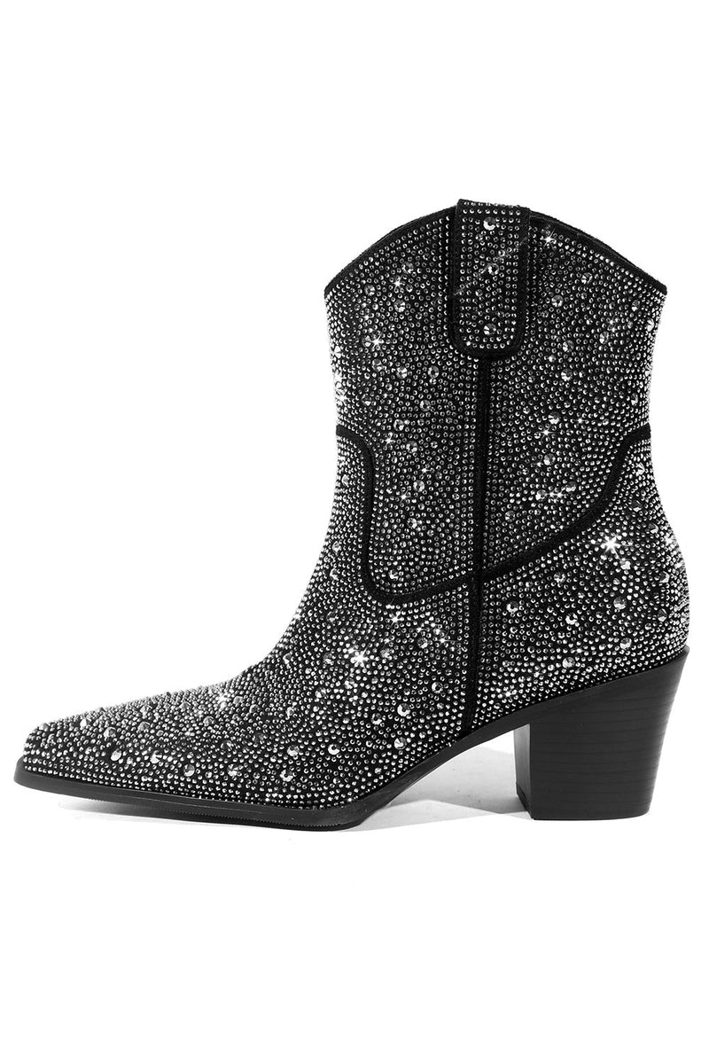 Load image into Gallery viewer, Black Rhinestone Contrast Color Western Ankle Boots