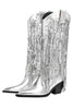 Load image into Gallery viewer, Glitter Silver Metallic Tassel Pointed Toe Cowgirl Boots with Sequins