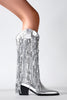 Load image into Gallery viewer, Glitter Silver Metallic Tassel Pointed Toe Cowgirl Boots with Sequins