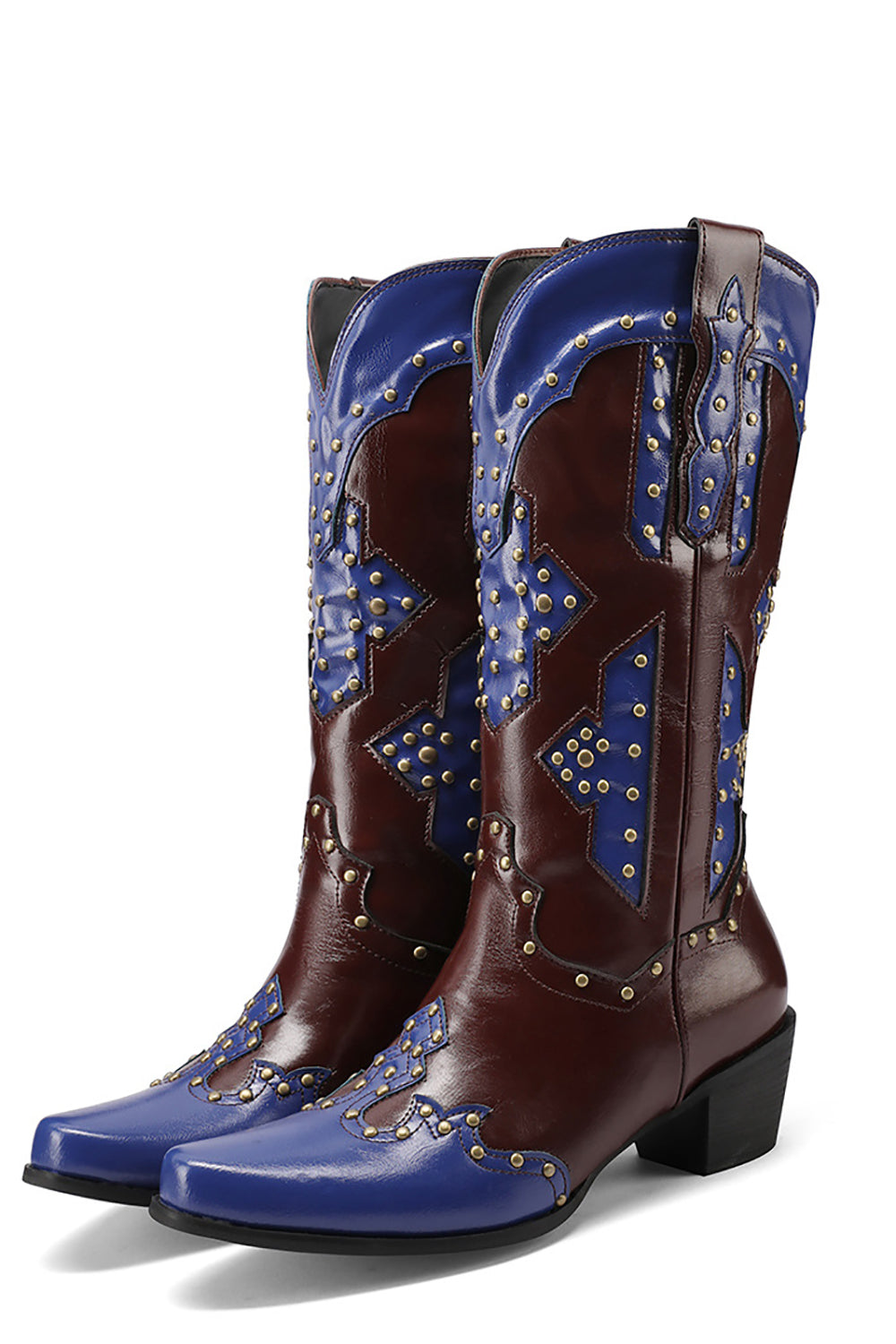 Women's Embroidered Blue Pointed Toe Calf High Cowgirl Boots