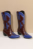 Load image into Gallery viewer, Women&#39;s Embroidered Blue Pointed Toe Calf High Cowgirl Boots