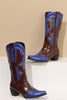 Load image into Gallery viewer, Women&#39;s Embroidered Blue Pointed Toe Calf High Cowgirl Boots